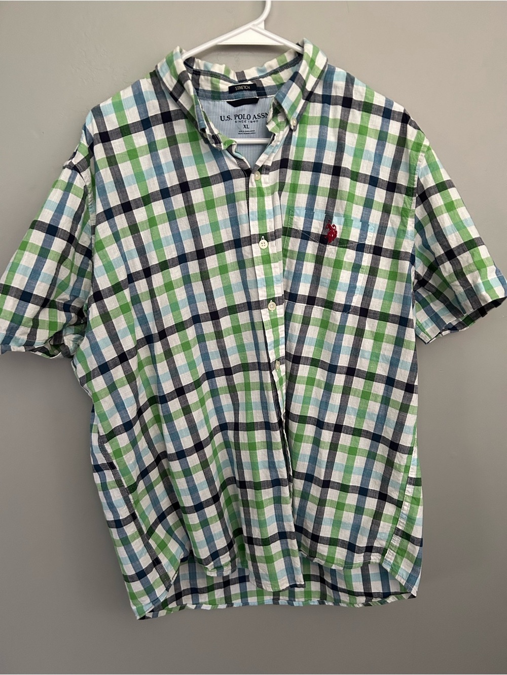 U.S. Polo Assn. Green Blue White Plaid Short-Sleeve Button-Up